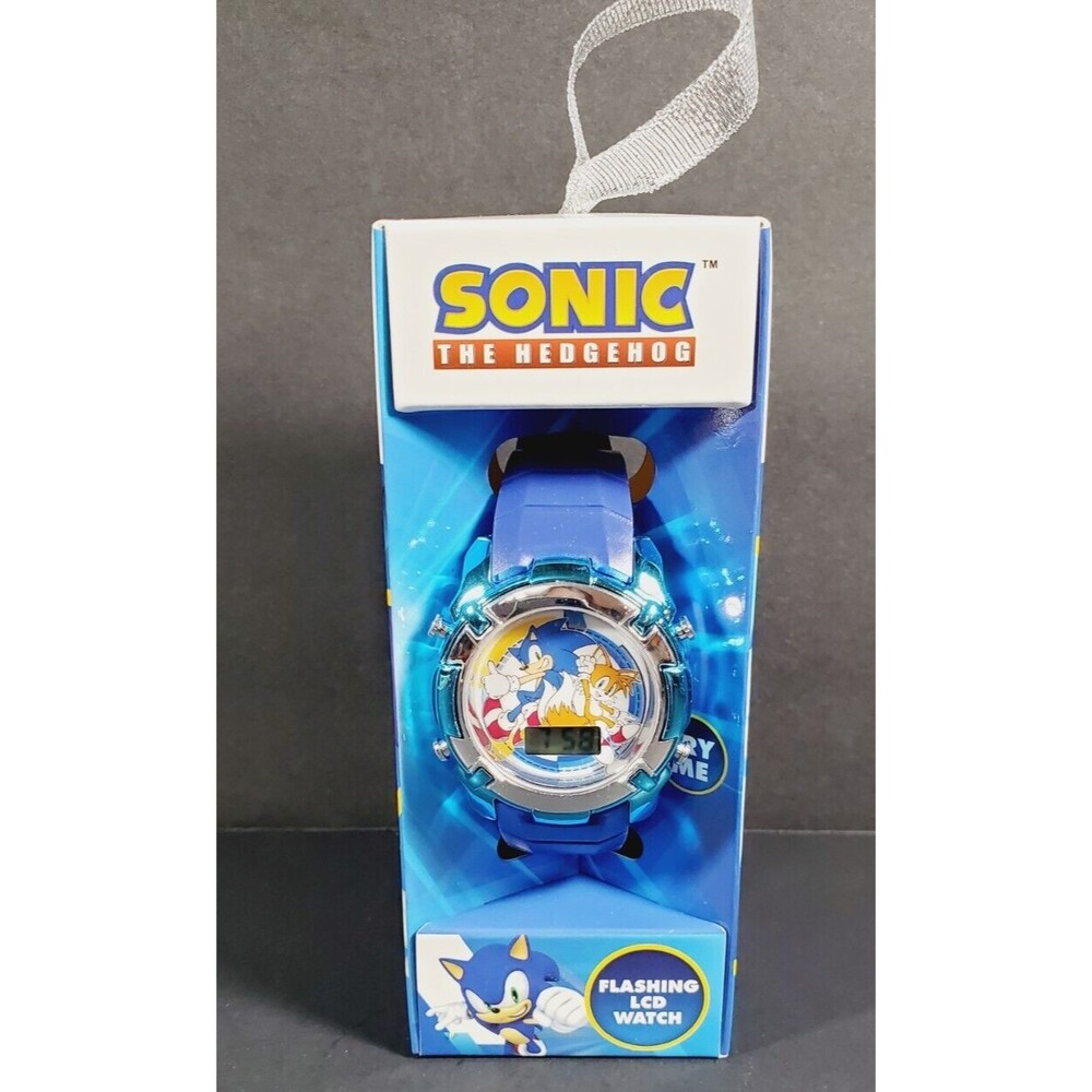 NIB Sonic The Hedgehog Digital Flashing LCD Kids Blue Wristwatch Accutime Sega